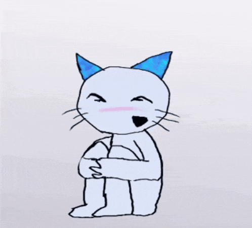 a drawing of a cat with blue ears