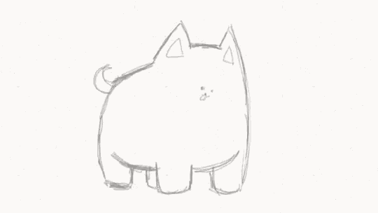 a black and white drawing of a cat with a triangle on its ear