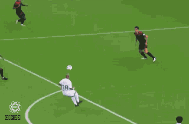 a soccer player with the number 8 on his shorts is running on a field