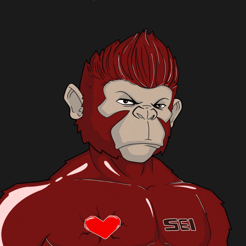 a cartoon monkey with a heart on his chest and the word sei on his chest