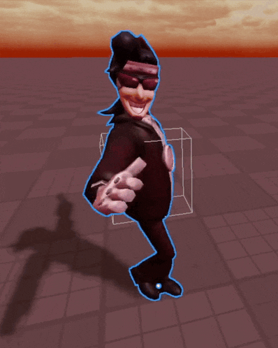 a cartoon character in a suit and sunglasses is dancing with his arms outstretched