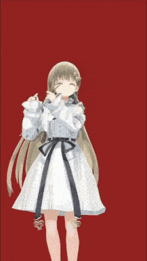 a girl with long hair is wearing a white dress with black trim