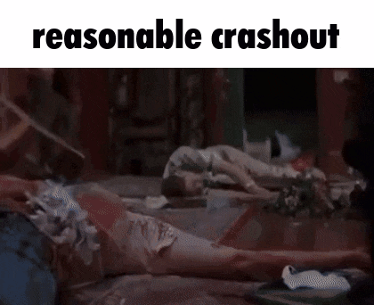 a person is laying on the floor with the words reasonable crashout above them .