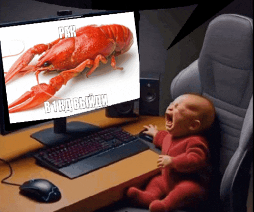 a baby is crying in front of a computer monitor that says par on it