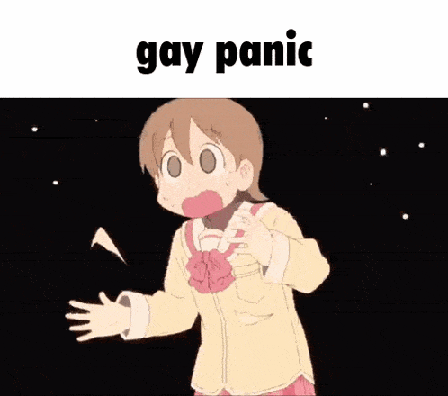 a cartoon of a girl with a surprised look on her face and the words `` gay panic '' .