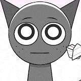a close up of a cartoon cat holding a piece of paper in its mouth .