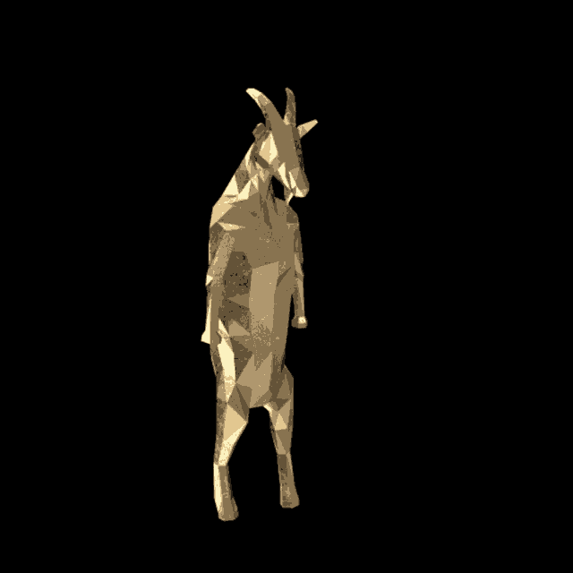 a low poly statue of a goat with horns