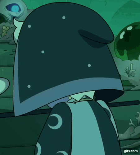 a cartoon character with a crescent moon on their sleeve