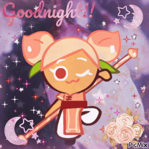 a picture of a cookie with the words goodnight written above it