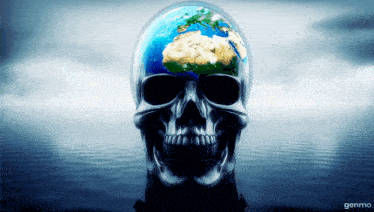 a skull with the earth inside of it and the word genmo on the bottom