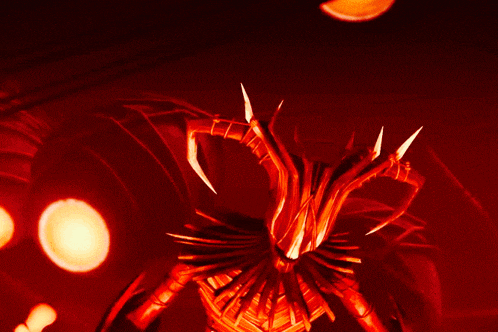 a demon with horns is holding a sword and bones