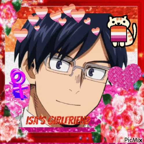 a picture of a man with glasses and the words isa 's girlfriend on it