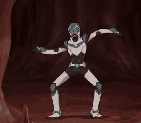 a cartoon character is standing on one leg in a cave with his arms outstretched .