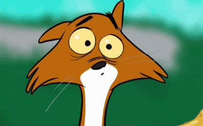 a cartoon cat with big yellow eyes and a white nose