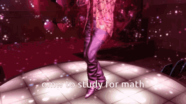 a computer generated image of a man dancing with the words omw to study for math below him