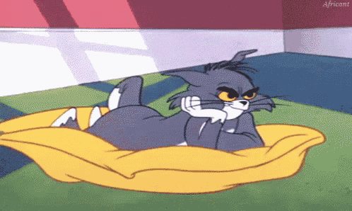 a cartoon cat laying on a yellow blanket with the word africant on the bottom