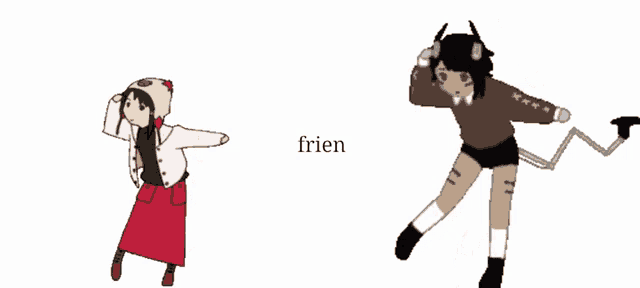 a drawing of a girl and a demon with the word frien in the corner
