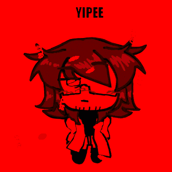 a drawing of a person with the name yipee on a yellow background