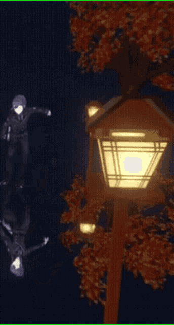 a cartoon character standing next to a lamp post