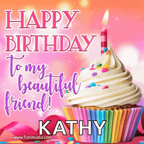 a birthday card for kathy with a colorful cupcake