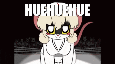 a cartoon of a cat with the words huehuehue written on it