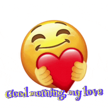 a smiley face with red hearts and the words good morning my love below it
