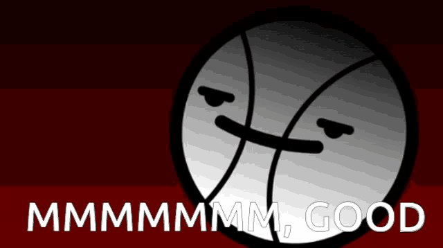 a basketball with a face on it and the words mmmm good