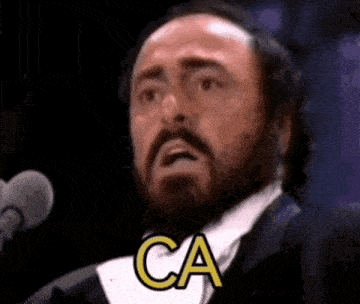 a man with a beard is speaking into a microphone and the word ca is visible on his face