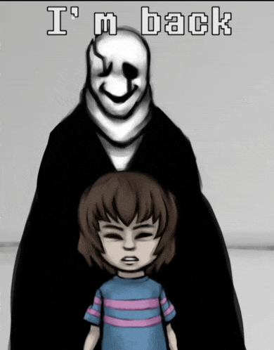 a drawing of a girl and a monster with the words i 'm back on the bottom