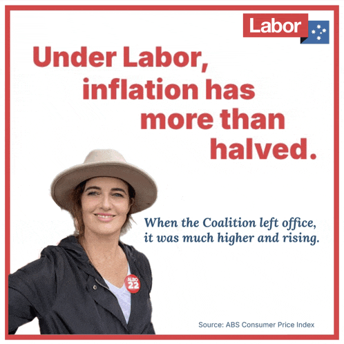 a poster that says under labor inflation has more than halved on it
