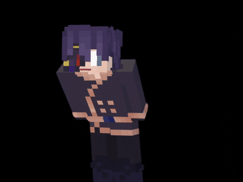 a minecraft character with purple hair is standing in the dark