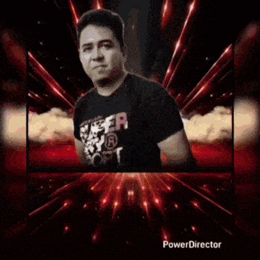 a man in a black t-shirt is standing in front of a red background with the word thirty on it .