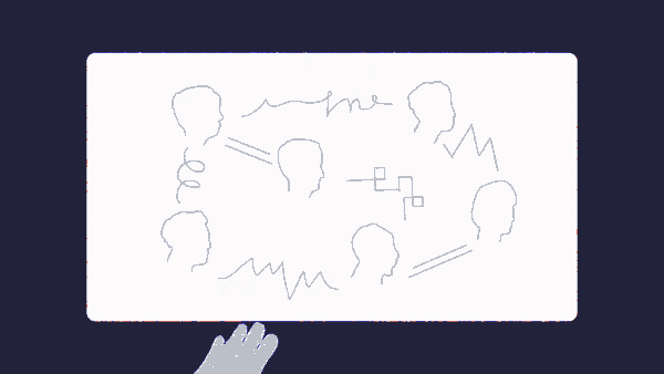 a drawing of a circle with heads and lines drawn around it