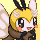 a pixel art drawing of a bee with a scarf around its neck and wings .