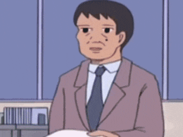 a cartoon of a man with a beard and a purple jacket .