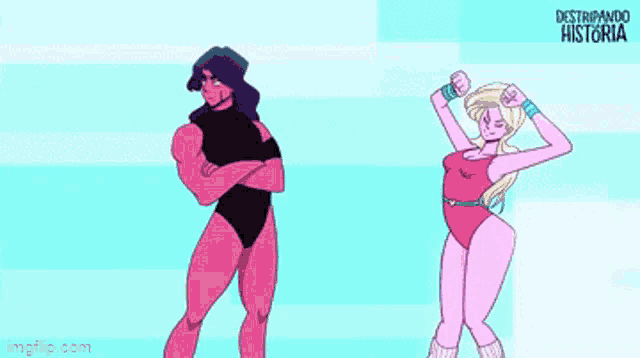 a cartoon of a man and a woman standing next to each other with the words " destripando historia " on the bottom