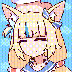 a pixel art drawing of a girl with cat ears and a blue bow on her head .