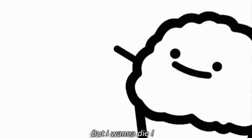 a black and white drawing of a sheep that says but i wanna die