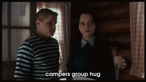 Campers Group Hug GIF - Addams Family Values Campers Group Hug How About No GIFs