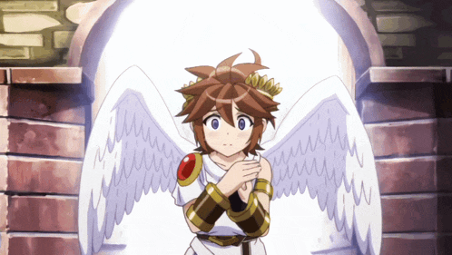 a cartoon character with wings is standing in front of a doorway