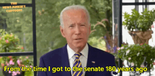 a man in a suit and tie is talking about the time he got to the senate 180 years ago