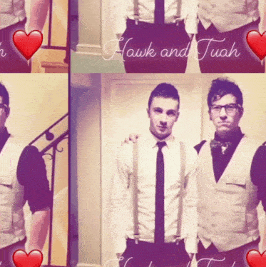 a collage of photos of two men with the words hawk and tuah on the bottom