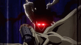 a couple of people are fighting each other in a dark room in a cartoon .