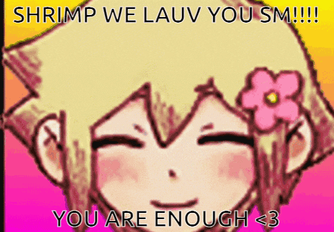 a picture of a girl with a flower in her hair says shrimp we lauv you sm