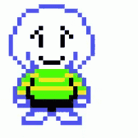 a pixel art of a person with a green and yellow striped shirt .