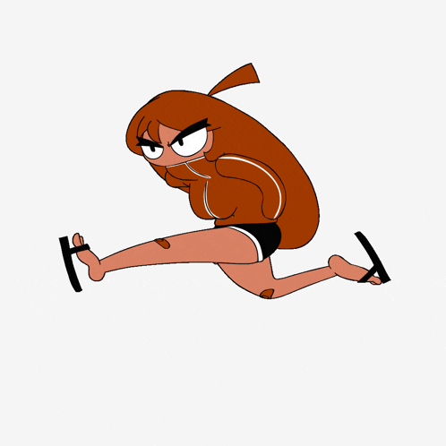 a cartoon of a girl running with flip flops