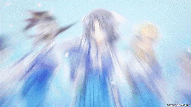 a group of anime characters are standing in a line with omake gif anime at the bottom of the image