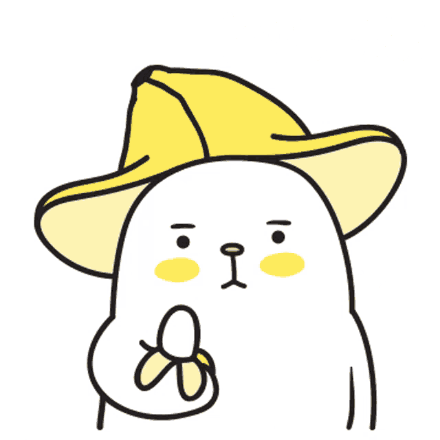 a cartoon character wearing a yellow banana hat