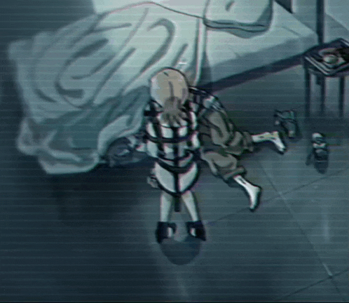a drawing of a person laying on the floor with a bed in the background with the number 2 on it