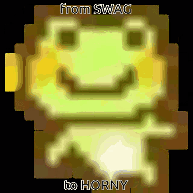 a picture of a frog with the words from swag to horny on it